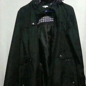 Womens L Liz Claiborne NY black jacket lightweight windbreaker with hood